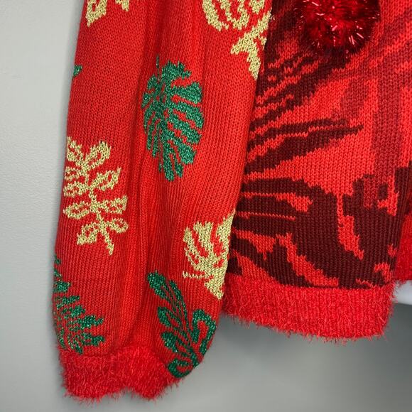 NWT 33 Degrees Flamingo Sequin Pom Pom Bell Ugly Christmas Sweater Womens Sz XL - Picture 3 of 8